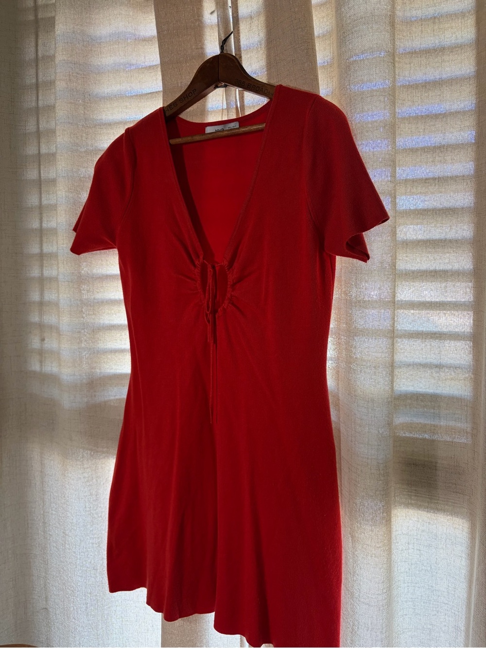 Mango Red V-Neck Tie-Front Mini Dress